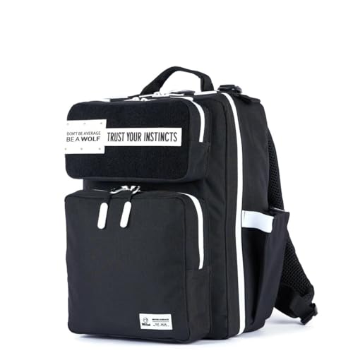 15L Slim Gym Backpack 1000D Travel EDC (Black With White Accents)