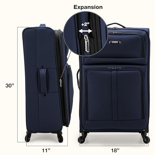 Anzio Softside Expandable Luggage with Spinner Wheels (Navy / 30-Inch Large)