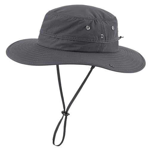UPF50+ Mens Sun Hat Wide Brim Fishing Hat Sun Protection Bucket Hat for Men Women Beach Gardening Golf Dark Grey (One Size / Dark Grey)