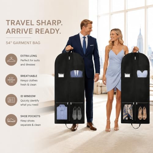 54in Interview Suit Bag and Travel Dress Bag for Formal Wear 2 Pack (54inch garment bag 2 pack)