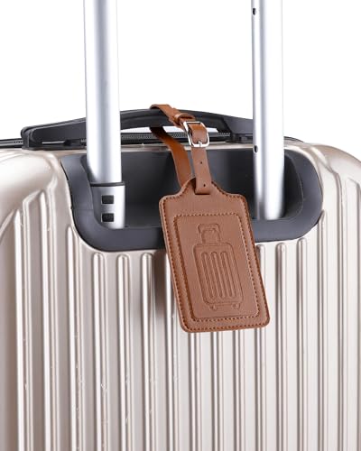 Leather Luggage Tags for Suitcases (Brown / 2 Pack)