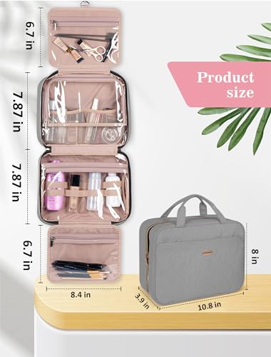BALHLHG Toiletry Bag for Women With Hanging Hook (Grey / Medium)