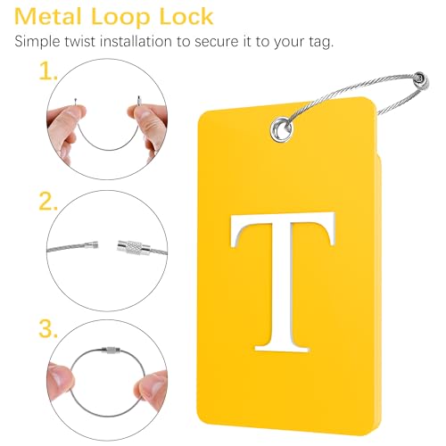2 Pack Initial Luggage Tags for Suitcases Airplane Travel Essentials (Large T / Yellow)