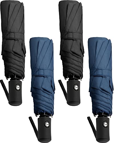 4 Pack Umbrellas for Rain (Navy Blue, Black)