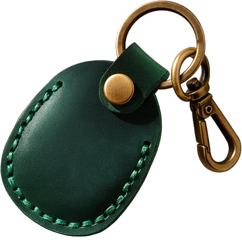 Genuine Leather AirTag Holder Compatible with Apple AirTag 2nd Gen & 1st Gen (Green)