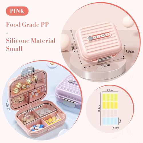 Travel Pill Organizer Box with Labels (S / Pink)