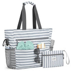 Beach Bag Waterproof Sandproof Large Capacity Foldable for Women (Grey Stripe / 80L)