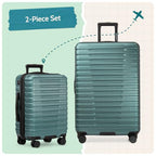 Boren Expandable Hardside Rugged Travel Luggage with 8 Spinner Wheels (2-Piece Set, USB Port in Carry-On / Teal)