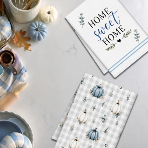 Fall Blue Pumpkin Kitchen Towels 4 PCS