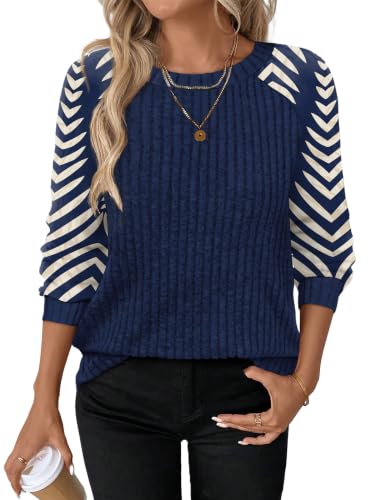 Womens Tops Long Sleeve Shirts Sweaters for Women Fall Teacher Outfits (Small / Blue Apricot)