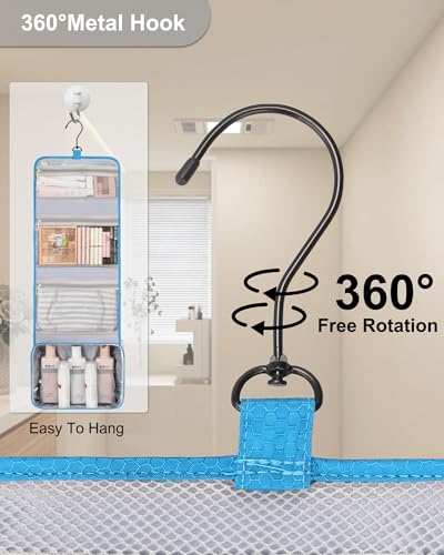 Travel Hanging Toiletry Bag for Women Men with Hanging Hook (02 Blue / Large)