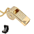 Blinged Rhinestone Whistle for Coaches with Metal Chain (White)