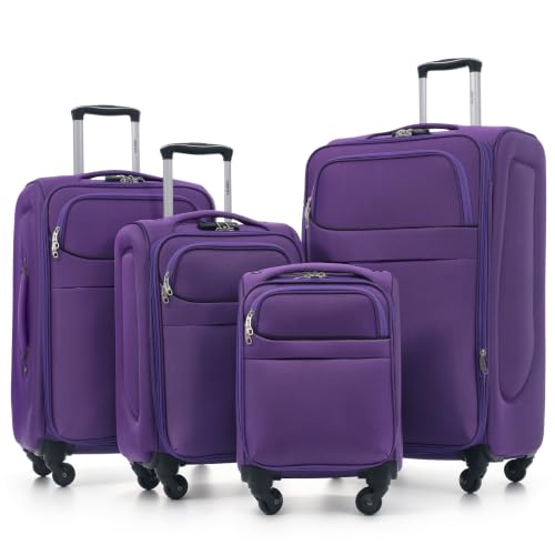 4 Piece Expandable Luggage Set (Softside Luggage(22/26/30) / Purple+18IN)