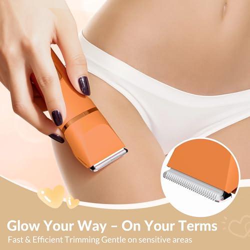 5-in-1 Electric Bikini Trimmer for Women – IPX7 Waterproof Shaver, Cordless Body & Facial Razors for Women, Ceramic Blades, USB-C Rechargeable, Painless Hair Removal Kit (Pure Orange) (Pure Orange)