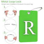 2 Pack Initial Luggage Tags for Suitcases Airplane Travel Essentials (Large R / Green)