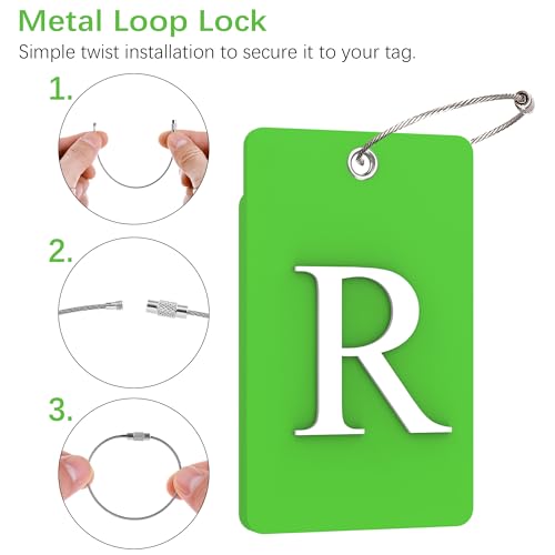 2 Pack Initial Luggage Tags for Suitcases Airplane Travel Essentials (Large R / Green)