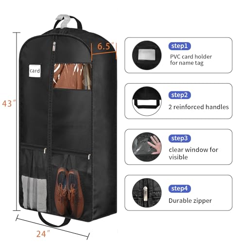 43" Heavy Duty Garment Bags Suit Bags Travel (43 inches x 6 inches - 3 Pack)