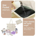Waterproof Beach Tote Pool Bags for Women Ladies Extra Large Gym Tote Carry On Bag With Wet Compartment for Weekender Travel (S Khaki Stripes)