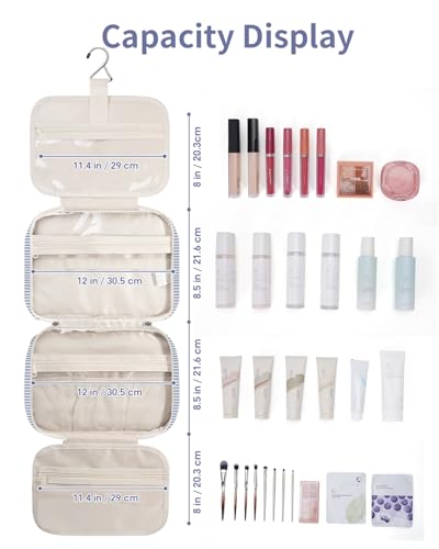 Travel Toiletry Bag for Women (C-Greyish Blue Stripe / Large)