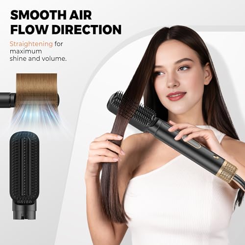 5-in-1 Hot Air Styler & Blow Dryer Brush Set - 700W Gentle Temperature Hair Multi-Styler with Auto-Wrap Curlers & Round Brush for Fine, Thin, or Damaged Hair, 100-120V US Outlet Only (Black Gold)