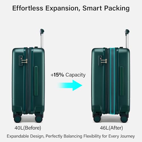 Carry On Luggage 22x14x9 Airline Approved Hardside 20 Inch Suitcase (Blackish Green / 20 Inch EXT)