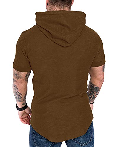Mens Fashion Hoodies Sport Pullover Solid Color Shirt Workout Lightweight Tops Brown (Small / Brown1)
