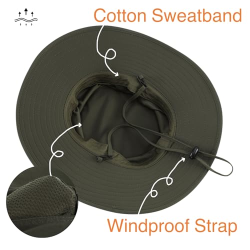 UPF50+ Mens Sun Hat Wide Brim Fishing Hat for Mens Womens Beach Bucket Hat Gardening Golf Army Green (One Size / Army Green)