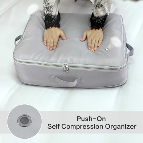 Ultra Space Saving Self Compression Storage Bags with Zipper (Grey / Large)