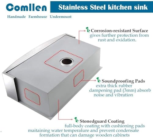 Commercial 30x20 Inch 304 Stainless Steel Farmhouse Sink (Brushed Nickel / 30" x 20" x 9")