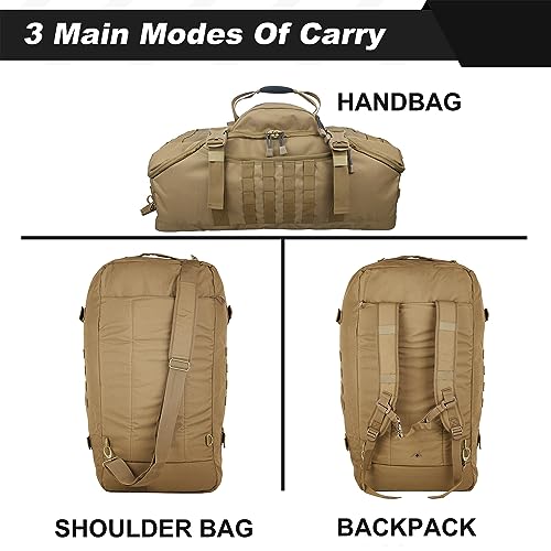 3 In 1 Tactical 85L Military Backpack Travel Duffle Bag for Weekender Gym Workout Deployment (Large (85L) / Tan)