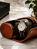 Watch Travel Case for Men Leather Watch Roll for Travel Organizer and Display Watch Case 2 Slots Full Grain Leather Tawny Brown