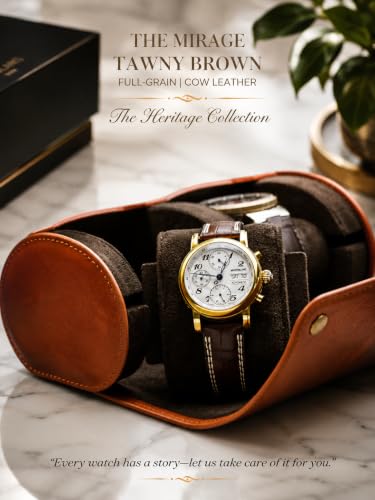 Watch Travel Case for Men Leather Watch Roll for Travel Organizer and Display Watch Case 2 Slots Full Grain Leather Tawny Brown