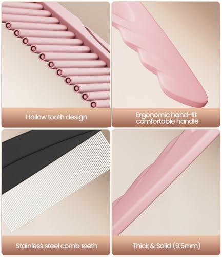 Dandruff Comb Removal 2PC Hollow Fine Tooth Scalp Detox Hair Care Tool Pink (Pink)