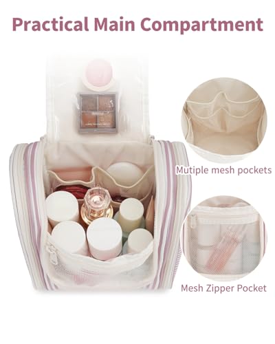 Hanging Travel Toiletry Bag for Women (CA-Dusty Rose Stripe / Medium)