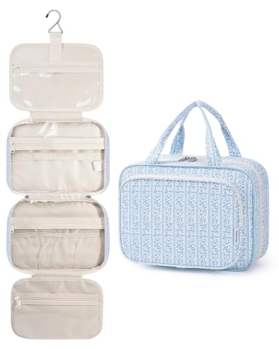Hanging Toiletry Bag for Women (Y-Blue Flower Buds / Medium)