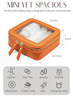 Clear Makeup Bag with Zipper Small Travel Cosmetic Case Orange Mini Pouch for Purse Accessories Car Storgae Essentials Bag Purse Pouch Organizer Compact Small Clear Toiletry Bag for Traveling (Orange / Mini Chic)