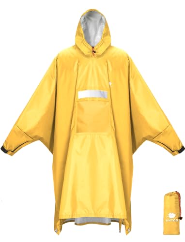 Hooded Rain Poncho for Adult Waterproof Lightweight Raincoat (Z-yellow(with Zipper))
