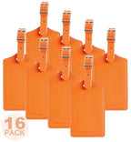 16 Pack Luggage Tags Faux Leather for Suitcases Travel Bag Labels with Protection Cover ID (Orange)