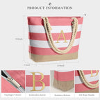 Initial Beach Bag Tote Bag for Women (G / Pink)