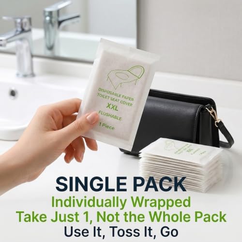 Individually Wrapped XXL Toilet Seat Covers Disposable Flushable for Travel (XXL-30 individual packs)