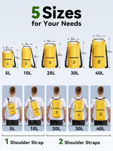 Waterproof Dry Bag Backpack with Zippered Pocket (Yellow / 40L)