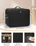 Extra Large Makeup Case Travel Makeup Bag Professional Leather Artist Bag Portable Cosmetic Brush Holder Organizer Nail Organizer Box with Adjustable Dividers (Black Leather / Extra Large)