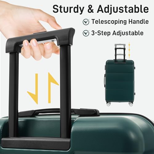 Luggage Set 6 Piece Carry on Hardcase Suitcase with Travel Bags (3-piece Set(20/24/28) / Dark Green+16IN&Bags)