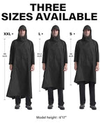 Hooded Rain Poncho Packable Waterproof Unisex Raincoat with Pocket (XX-Large / Black)