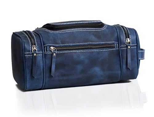 Leather Toiletry Bag for Men (BLUE / Men's Toiletry Bag)