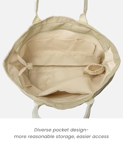 Large Beach Bags for Women (Oatmeal / 21½”L x 15¾”W x 6”H)