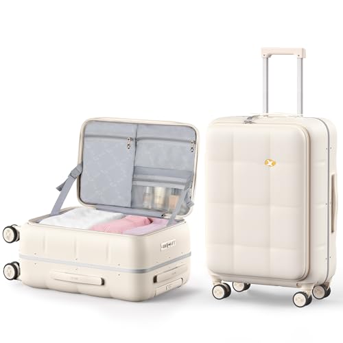 24 Inch Checked Luggage Hardside Suitcase Top Opening Suitcases (24 Inch / Cream)