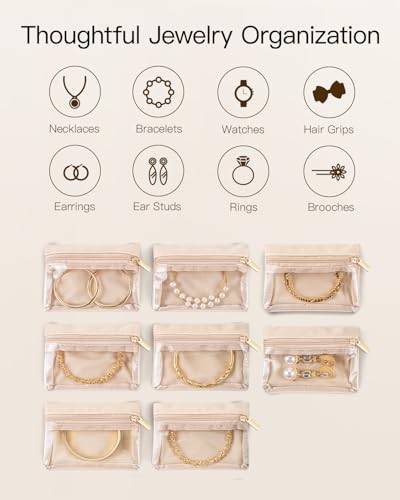 Travel Jewelry Case with Clear 8 Velvet Bags (8PCS-Pink)