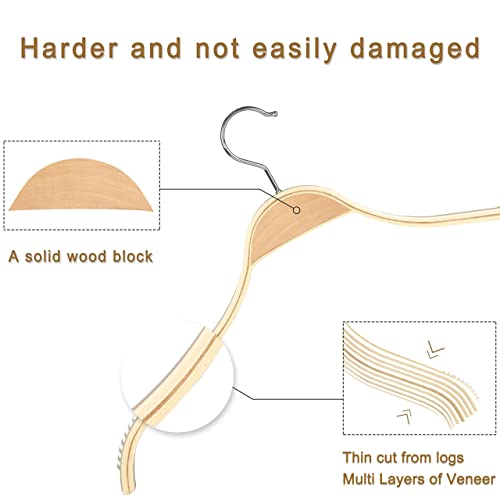 Slim Natural Wood Hangers with Extra Soft Non (Natural / 10 Pcs)