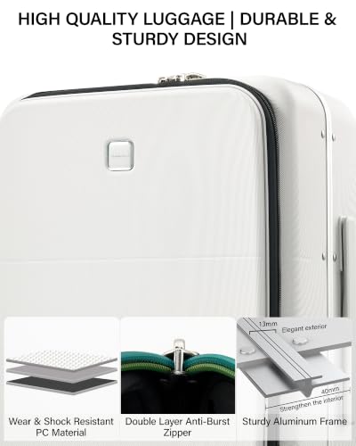 24 Inch Top Opening Checked Luggage with Cup Holder and USB Ports (Smoke White / 24 Inch Pro)